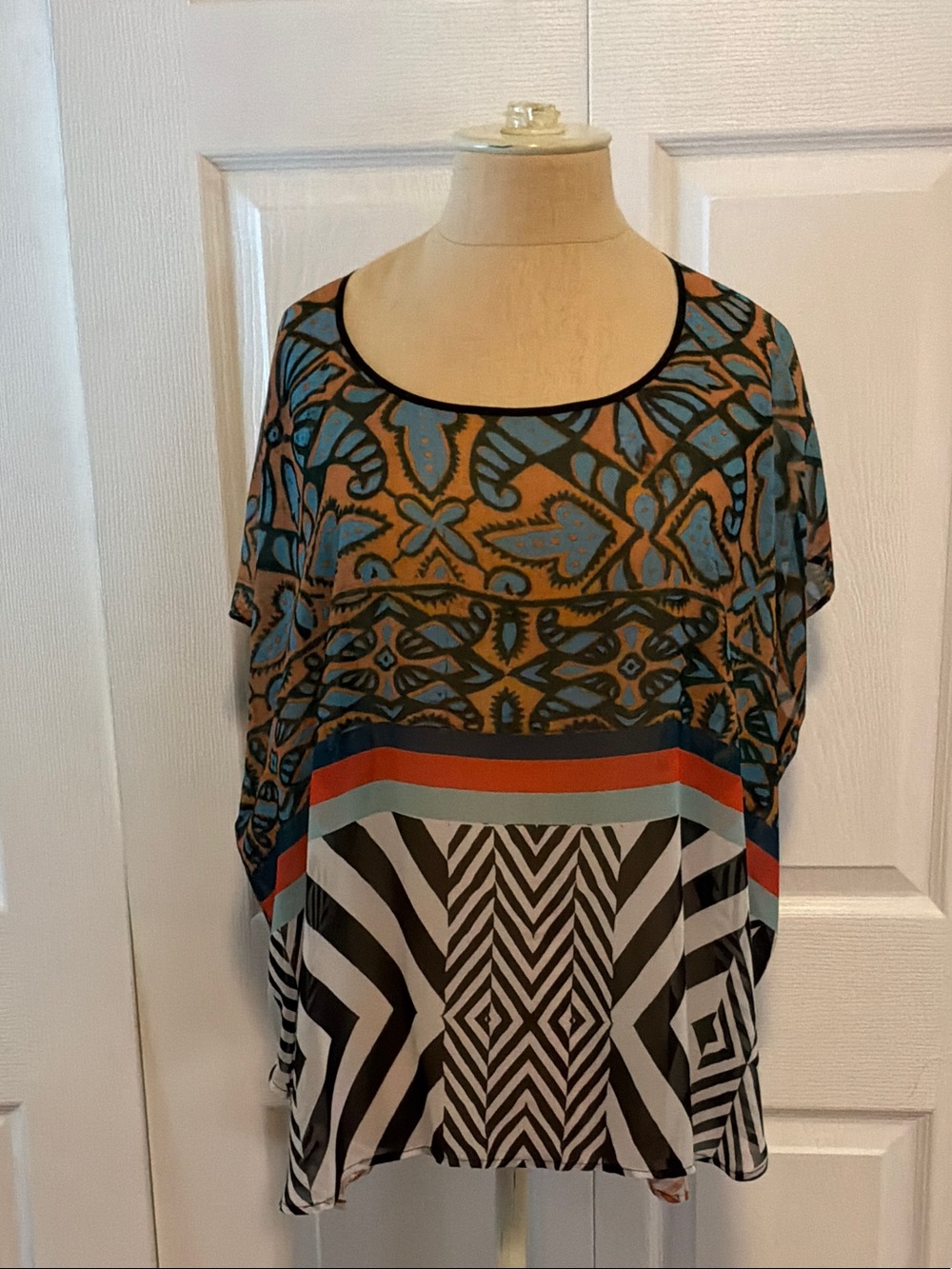 Clover Canyon Multicolor Boho Tunic with Blue and Tan Accents